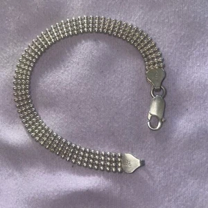 Vtg Sterling 4 Bead Gorgeous Bracelet 6.9mm Wide 7” 925 Italy Estate Fresh Piece - Picture 1 of 4