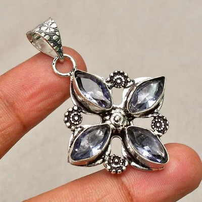 Colgante de joyería hecha a mano de plata de ley 925 con piedras preciosas de iolita de 1,8" Foto 1 de 4