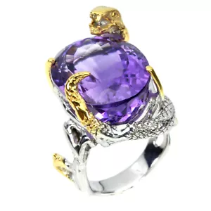 Sommer 925 Silberring Oval Amethyst 27.4ct 21x16mm Edelstein Handgemacht Größe 8 - Bild 1 von 10