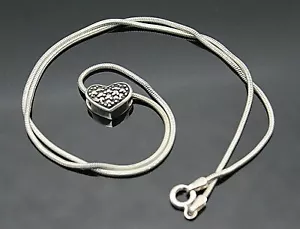 IMPRESIONANTE COLGANTE DESLIZABLE CORAZÓN PLATA ESTERLINA DETALLES MARCASITA VINTAGE CADENA 16" - Imagen 1 de 4