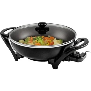 OVENTE 132 Sq. In. Black Electric Wok - Nonstick, Tempered Glass Lid - Picture 1 of 4