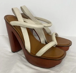 Charles Jourdan Varnished Wooden Sole Open Toe Strappy Platform Heels Women’s 9M - Picture 1 of 14