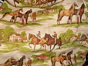 4 panels VINTAGE WAVERLY (?) drapes EQUESTRIAN FABRIC HORSE   - Picture 1 of 5