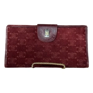 Celine Long Suede with Leather Interior Burgundy Triomphe Embossed Long Wallet - Picture 1 of 8