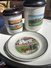 Lot of 3 Vintage Design Naif Canisters Sugar And Coffee Plus Saucer Dish Laplau