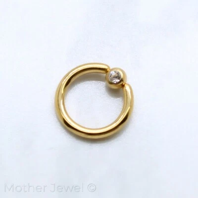 ANILLO CAUTIVO ORO AMARILLO 14K IP 3MM CZ BOLA CBR BCR 14G 8MM OREJA NARIZ LABIO TABIQUE Foto 1 de 4