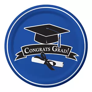 Graduation Plates Blue Cobalt Dinner 18ct Grad Dinner Plate Favor Party Supplies - Picture 1 of 1