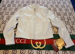 GIACCA BOMBER IN VERA PELLE HUDSON BIANCA NUOVISSIMA TAGLIA L - Foto 1 di 24