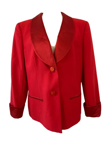 CHANEL Blazer Vintage Escada Margaretha Ley Lana Rossa Seta Made in Germany taglia 42 SCARLATTO