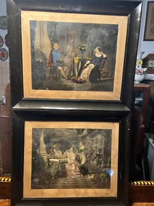CORNICI IN LEGNO DI NOCE EBANIZZATO CON STAMPE COLORATE DELLA META' DELL800 - Foto 1 di 21