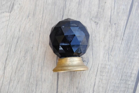 Vintage blue diamond cut prism glass entrance door cabinet knob handle pull 1.9" Cover