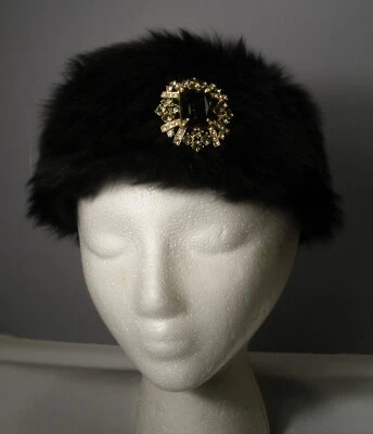 Sombrero negro vintage Cecille Lorraine con decoración de diamantes de imitación Foto 1 de 4