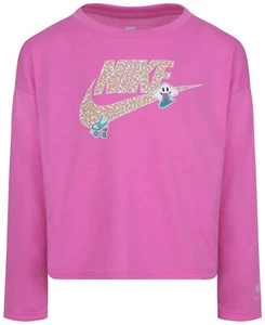 Nike Notebook Logo Knit Top Little Girls 6X/L Playful Pink Crew Neck Pullover - Picture 1 of 14