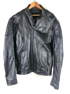 Leather Motorcycle Jacket Mens Medium Black Good Quality Heavy Duty - Picture 1 of 8