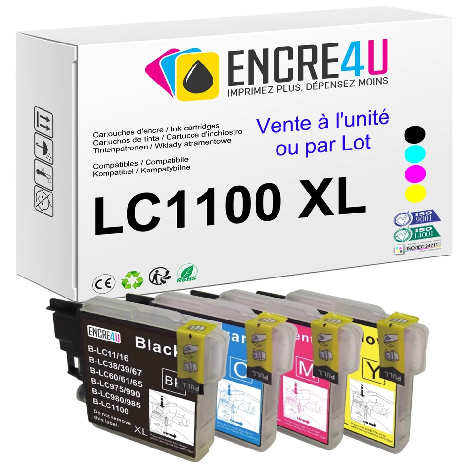 PREMIUM - Cartouches d'encre compatibles avec imprimantes Brother ( LC1100 XL )