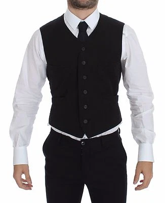 DOLCE & GABBANA Vest Waistcoat Black Flax Cotton Dress  IT50/ US40 / L RRP $420  - Image 1 of 4