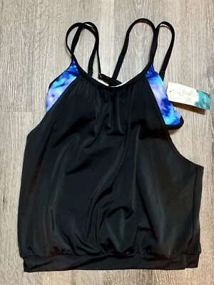 Traje de baño Tankini Top blusa para mujer AQUA TECH talla XS NUEVO CON ETIQUETAS negro Foto 1 de 4