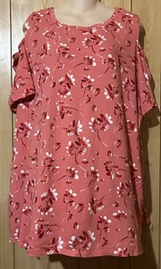 Woman Within Plus Cold-Shoulder T-Shirt - Größe 2X (26/28) rosa geblümte Bluse - Bild 1 von 5