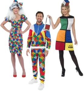 Rubiks Cube Costume 1980s Retro Ladies 80s Fancy Dress Outfit Adults Mens - Picture 1 of 7