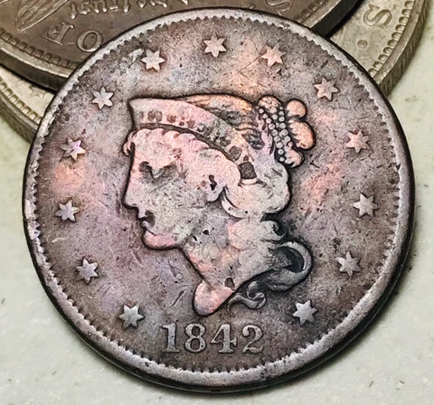 1842 Large Cent Matron Braided Hair 1C Large Date Choice US Copper Coin CC16368 Cover