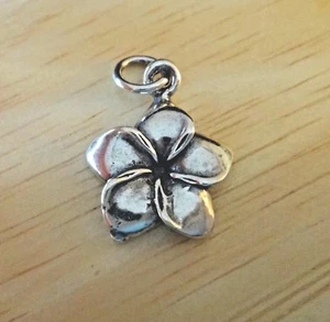 Sterling Silber 3D 17x15mm Plumeria Blume 5 Blütenblätter Charm - Bild 1 von 7