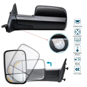 Pair Tow Mirrors Fit 2009-18 Dodge Ram 2500 3500 Power Heated Arrow Signal Black - Picture 1 of 10