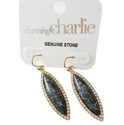 Genuine stone charming Charlie earrings, black and gold earring with small stras - Изображение 1 из 3
