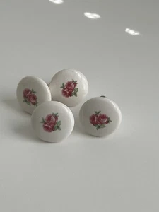 4er Set Vintage Rosa Rose Rund Weiß Porzellan Schrank Schublade Knöpfe - Bild 1 von 8