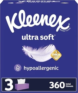 Kleenex Ultra Soft Facial Tissues, 3 Flat Boxes, 120 Tissues per Box, 3-Ply - Picture 1 of 8