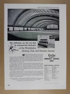 Foto de pista de hielo Philadelphia Skating Club 1940 Exide Lighting anuncio impreso vintage - Imagen 1 de 1