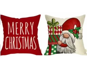 2~Christmas Linen Blend Throw Pillow Case Decorative Cover Single-sided 18”X18” - Picture 1 of 8