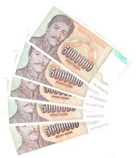 5 Banknoten je 5 Millionen Dinar 1993 Ex-Jugoslawien Narodna Bank Lot Konvolut B