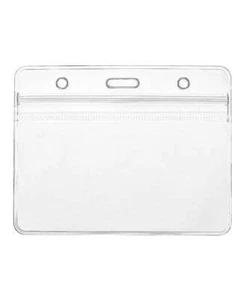 Horizontal Clear ID Badge Card Plastic Pocket Holder Double Sided Pass Pouch UK - Picture 1 of 4