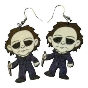 Halloween Michael Myers Ohrringe Horrorfilm Kostüm Baumeln Holzohrringe Neu - Bild 1 von 3