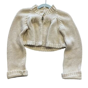 Gap Kids Thick Knit Shimmer Long Sleeve Khaki Cardigan Size XS 4/5 - Picture 1 of 3