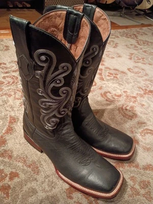 FERRINI BLACK COWHIDE LEATHER SQUARE TOE 13" TALL COWBOY BOOTS #2670 MEN'S 11.5D - Image 1 of 4