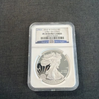 2010 W PROOF SILVER EAGLE NGC PF70 ULTRA CAMEO EARLY RELEASES BLUE LABEL - Image 1 of 2