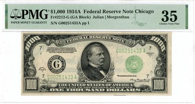 1934A $1000 Federal Reserve Note Chicago Fr#2212-G 35 dfPMG 2382572-011 - Image 1 of 2