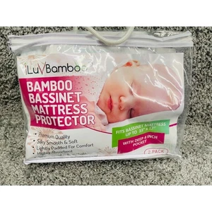  iLuVBamboo Mattrese Protector Cover Bamboo Bassinet Waterproof 33 x 17" 2 Pack - Picture 1 of 6