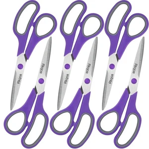 Purple Scissors Set of 6 Bulk, 8" All Purpose Scissors Pack - Heavy Duty Scis... - Picture 1 of 8