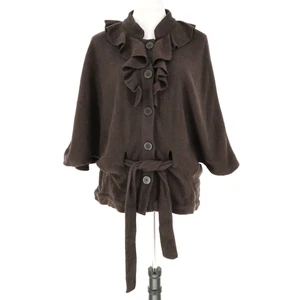 Gap Jacket Womens Large Brown Poncho Cape Belted Ruffle Neck Open Sides - Picture 1 of 15
