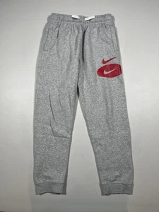 Nike Hose Jugend Large grau Fleece Jogginghose Jogger rot Swoosh Logo Bündchen - Bild 1 von 7