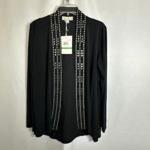 Carolyn Taylor Womens Sweater Cardigan W/ EMB Placket Black NWT Sz- L #1991 - Picture 1 of 15