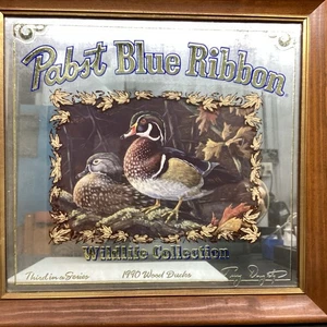 Vintage 1990 Pabst Blue Ribbon Beer Wild Life Collection Wood Ducks Mirrored Pic - Bild 1 von 19