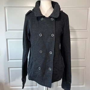 Chaqueta Abrigo Gris Con Capucha Guisante Mujer Talla L Doble Pecho Estilo Militar - Imagen 1 de 16
