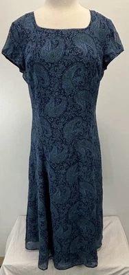 Coldwater Creek 100% Silk Paisley Dress Sz 12 Women’s Navy Midi Classic Flowy - Image 1 of 4