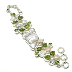 Biwa Pearl Gemstone Solid Sterling Silver Engagement Chain Wife Bracelet Jewelry - Picture 1 of 7