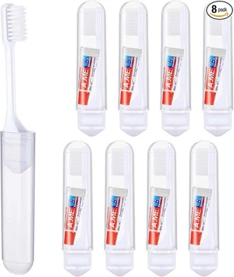 BETTINAY 8 PCS Travel Toothbrush and Toothpaste Set, Portable Folding Soft Toothbrushes