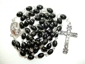 WOOD ROSARY Black Oval Beads - Picture 1 of 6