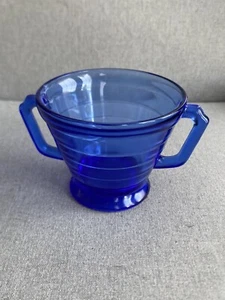 Hazel Atlas Cobalt Blue Glass Modern Tone Double Handled Sugar Bowl - Picture 1 of 5